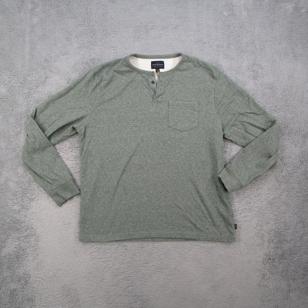Lucky Brand Mens Henley Shirt XL Green Long Sleeve Cotton Blend Pocket Tee